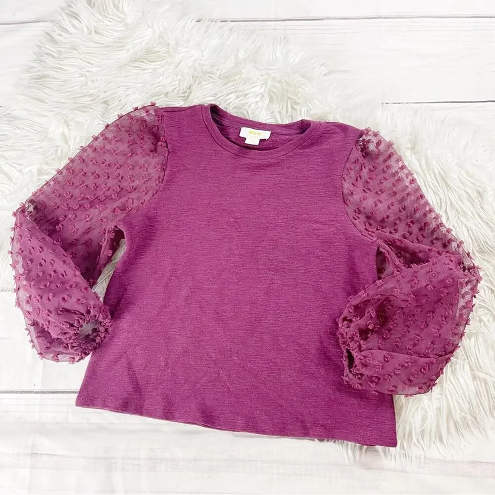 Anthropologie Women's Maeve Textured-Sleeve‎ Top in Purple Size XSP